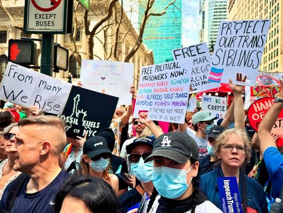 Picture of protesters in NYC at Bryant Park on April 19, 2025.