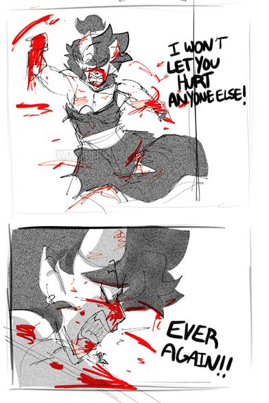 Asuna pulls her fist back, drenched in blood, "I WON'T LET YOU HURT ANYONE ELSE!"

before sending another punch to Strahd. She continues, "EVER AGAIN!!"
