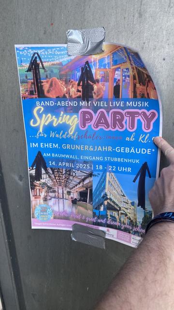 plakat einer spring break party im ehemaligen gruner-gebäude