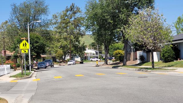 Big wide empty street in a residential area
