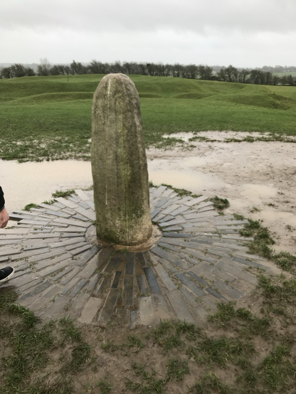 A wet and cold single standing stone of the Hill of Tara.