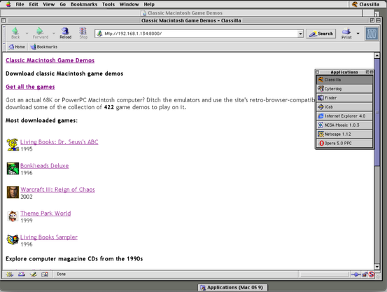 Screenshot of a Mac OS 9 with many web browsers running. Trust me, they're all open to the same page, and none of them look the same as each other.