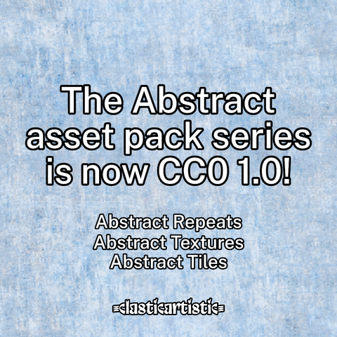 Text - The Abstract asset pack series is now CC0 1.0!, Abstract Repeats, Abstract Textures, Abstract Tiles, -clasticartistic-. Image - Washed out blue/white texture.