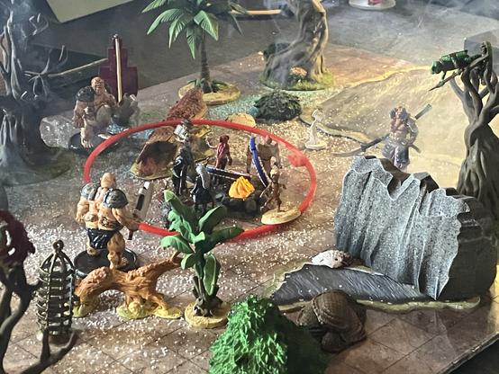Das Bild zeigt eine D&D Gruppe die von Gegnern eingekreist ist.