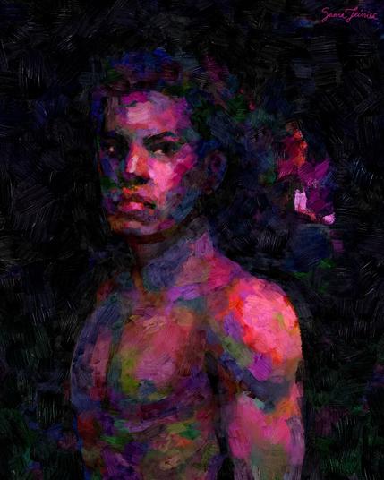 A portrait of a man with surrealistic colors