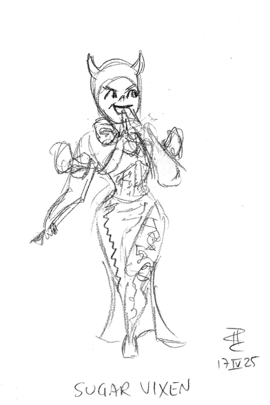 Pencil sketch of burlesque artist