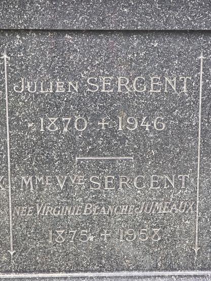 Photograph of text engraved on a French tombstone