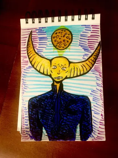 Hand drawn fanart of Wayne from the videogame Hylics with a background that imitates the night sky
