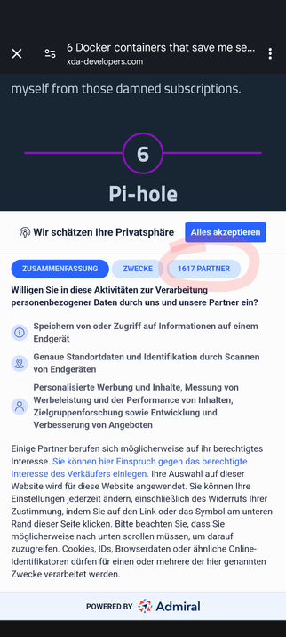 Screenshot eines Cookie-Banners