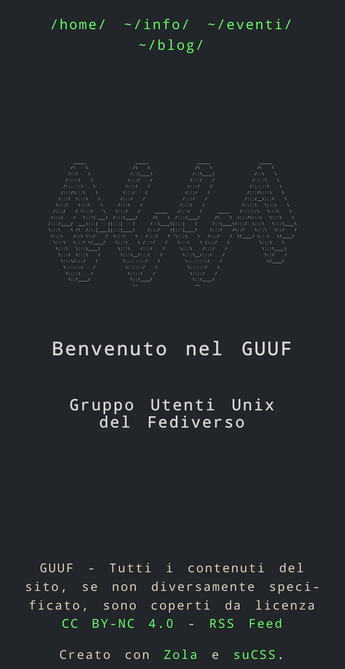 Screenshot della home page del GUUF