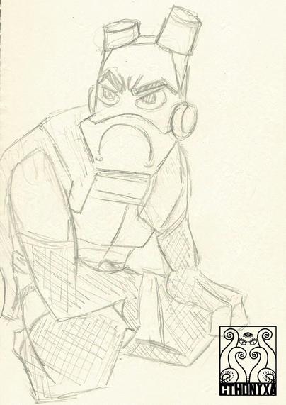 A low-effort sketch of Donatello from Rise of the Teenage Mutant Ninja Turtles. He’s sitting in an open-legged seiza position with his hands on his legs, looking off into the distance with a large frown on his face. Cthonyxa’s logo is on the right.