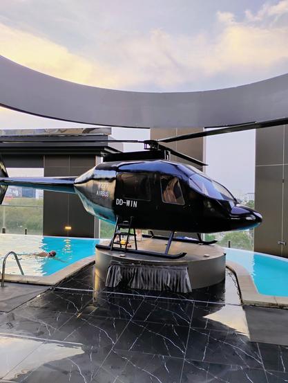 Helicopter at swimming pool