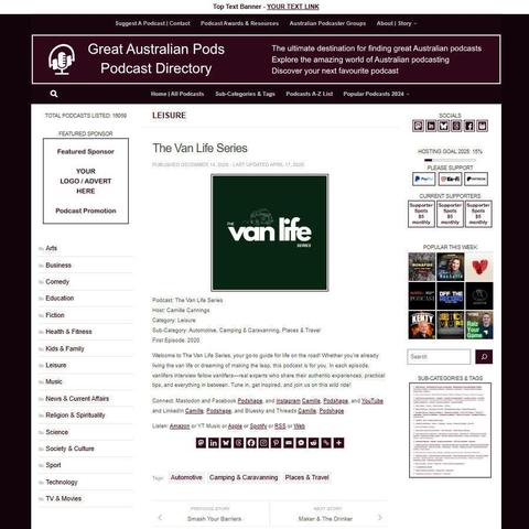 The Van Life Series
Screenshot of the podcast listing on the Great Australian Pods website