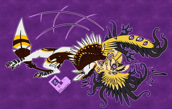 Digital art of a pair of Avali characters. One is being suplexed by the other.