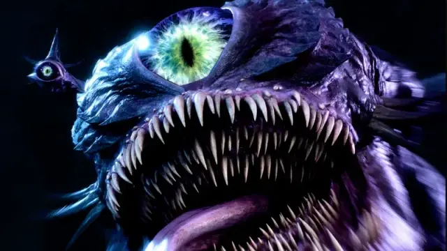 A close up image of a beholder from Baldur's Gate 3, taken using the new photomode from the Patch 8 update.