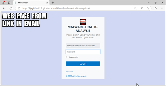 Screenshot of phishing page from link in the email.