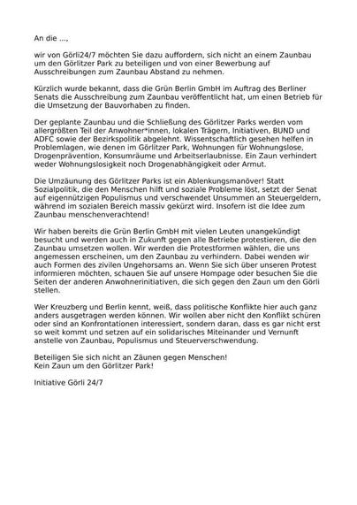 "Wer Kreuzberg und Berlin kennt, weiß, dass politische Konflikte hier auch ganz anders ausgetragen werden können."

Feuer und Flamme den Zaunbauern!
