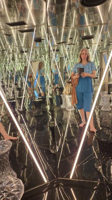 One of the ice saunas at Spa LaQua in Tokyo is composed of faceted mirrors. It's like being inside a freezing disco ball.