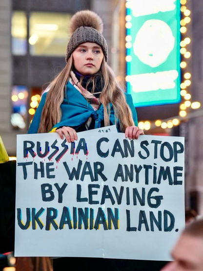 RUSHIA CAN STOP THE WAR ANYTIME BY LEAVING UKRAINIAN LAND.