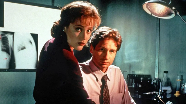 Picture of Mulder and Scully of the X-Files looking into the camera.