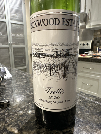 Photo of a bottle of 2020 Boxwood Estates Trellis red wine