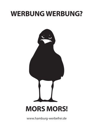Eine Möwe im Profil, mit dem Spruch "Werbung Werbung? Mors Mors"