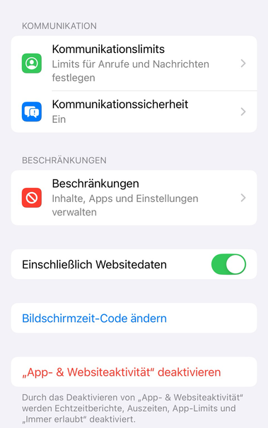 Einstellungen zur Bildschirmzeit