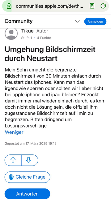Screenshot aus einem Community-Beitrag bei Apple