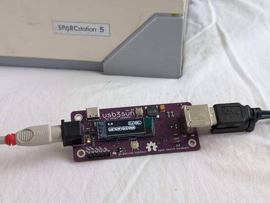 usb3sun rev B0, connected to a sparcstation 5 and a usb keyboard and mouse