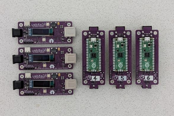 six rev B1 adapters, three facing up and three facing down