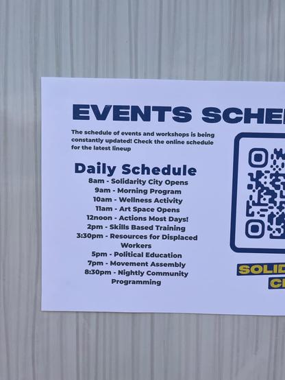 Photo of general daily schedule at Solidarity City