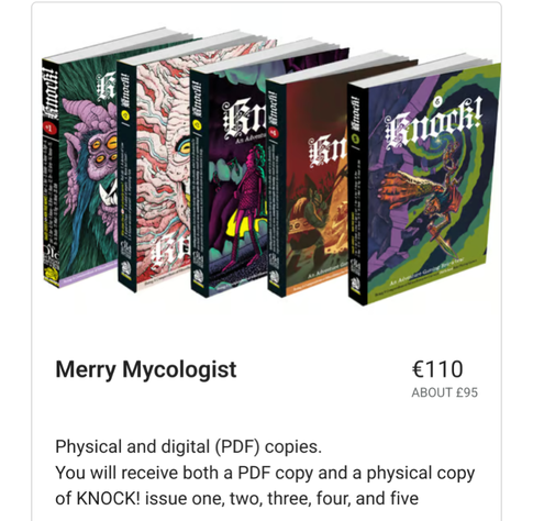 Kickstarter reward showing physical copies of all five Knock! issues.