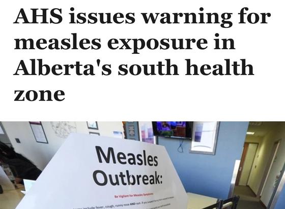 AHS issues warning for
measles exposure in
Alberta's south health
zone