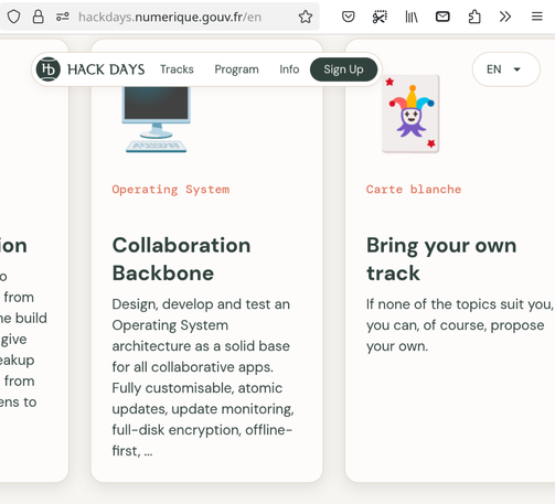 Screenshot of the hack days website with the excerpt on the OS track