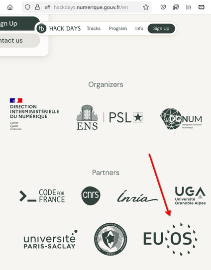Screenshot of the hack days website with the excerpt on the organiser and partner view