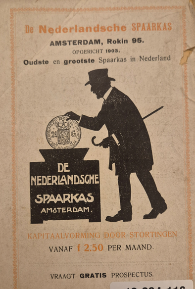 Advertentie voor de "Nederlandsche Spaarkas" op achterplat van "Trouw"
