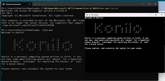 Screenshot of ilo, running on Windows, with a bitmap display overlaid over the terminal mode interface.