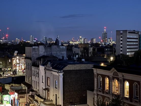 Evening view of London  under an intense blue sky, from the top of where I live.