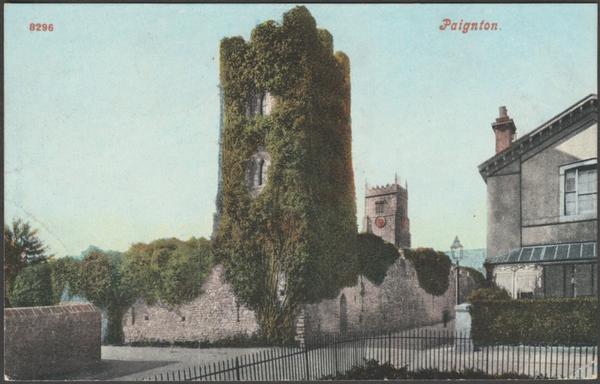 Printed colour postcard showing a view of Coverdale Tower at the Bishop's Palace in Paignton, Devon.

Published by Blum & Degen, London, No 8296, c.1905.

Postally unused.

Good condition, with very slight corner bumps and light album marks, but tiny crease to bottom left corner.