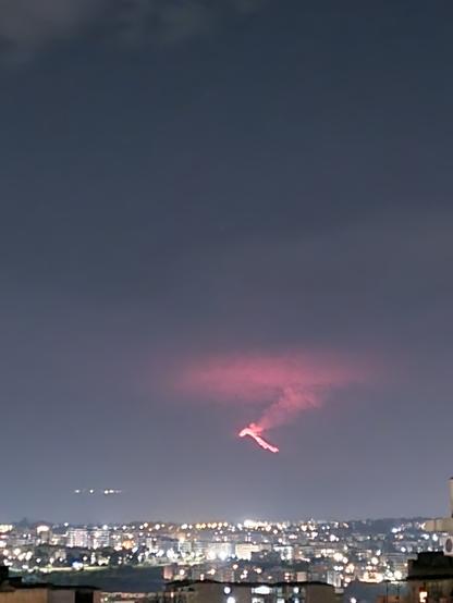 Eruzione in corso dell'Etna, tra bagliore e lava sembra disegnare una Z, mentre la città è stesa ai suoi piedi