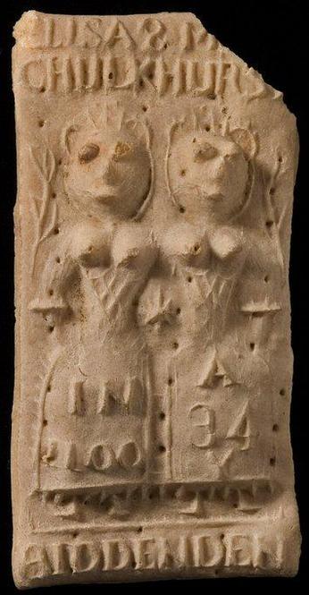 Traditionally distributed on Easter Monday at Biddenden in Kent, these biscuits, dating from c. 1875, commemorate conjoined twins Mary & Eliza Chulkhurst, who were born in 1100 & died together in 1134.