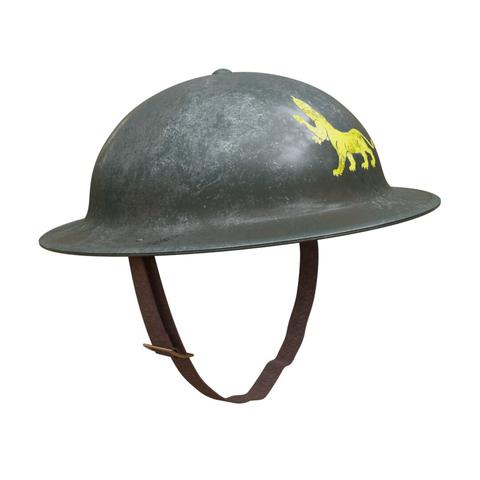 3D rendering of a weathered WWI helmet.