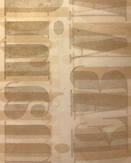 Overlapping typographic forms from 1844 L. Johnson specimen catalog. Cream colored stock with low contrast tonal value letterforms.
