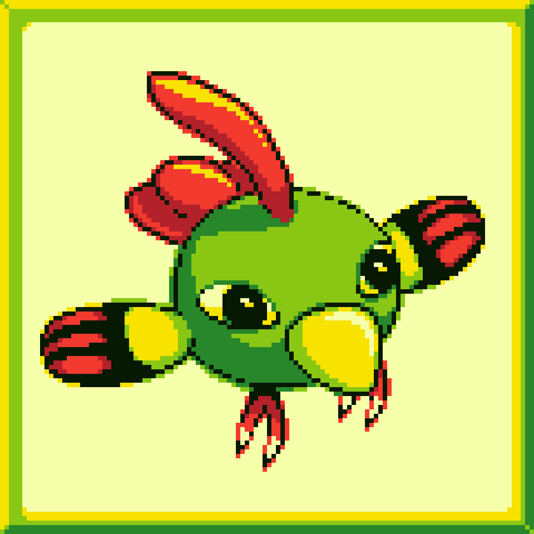pixel art of the pokemon natu in flight