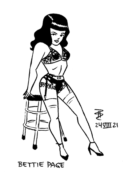 Cartoon drawing of Bettie Page