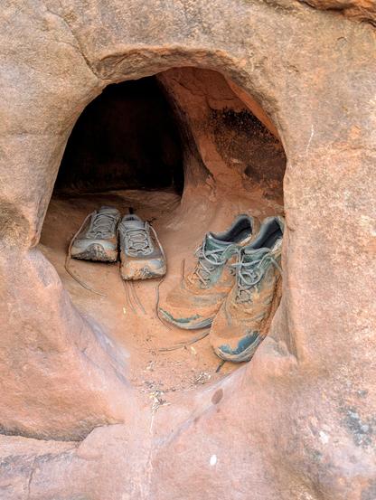 Natural cubby for our shoes. Even dirty kicks need cozy spaces