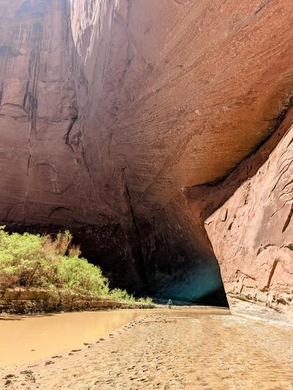 A gigantic hollow with the Paria River running through it. Normal size hiker who looks as tall as an ant for scale
