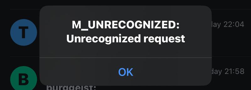 Matrix Fehlermeldung: “M_UNRECOGNIZED:
Unrecognized request