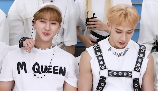 Changbin and Bang Chan sitting next to each other during an interview