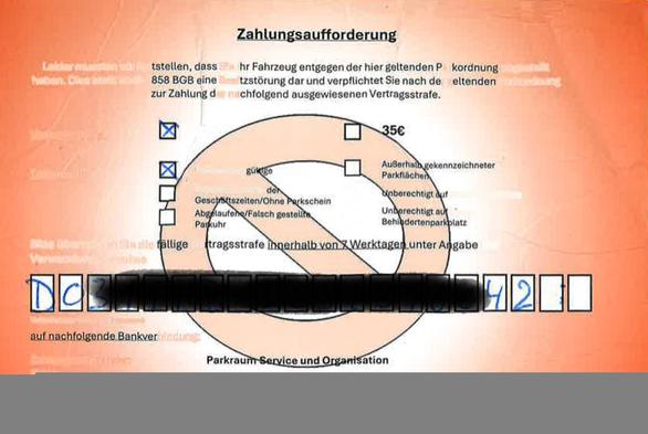 Ein sehr dilletantischer Möchtegern-„Strafzettel” mit verlaufener Tintenstrahltinte und Word-Art
